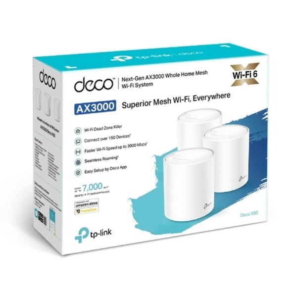 TP-Link Deco X60 (3-pack) AX5400 Whole Home Mesh Wi-Fi 6 System (WIFI6), Up to 650sqm Coverage, WPA3, TP-Link Homecare, OFDMA, MU-MIMO (3.20V)