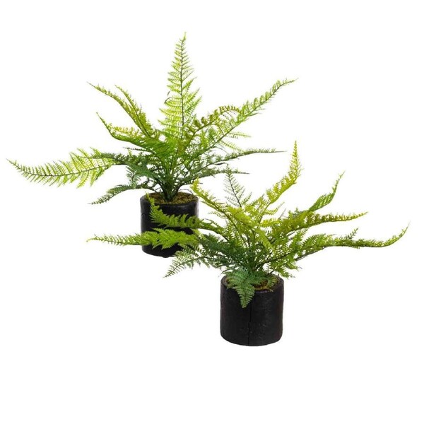 Glamorous Fusion Set Of 2 Leather Fern Artificial Fake Plant Decorative Arrangement Green