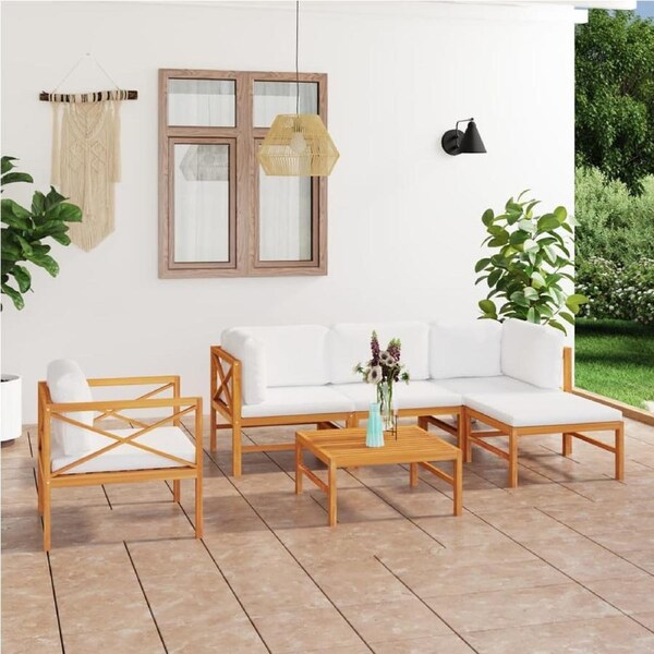6 Piece Garden Lounge Set with Cream Cushions Solid Teak Wood vidaXL