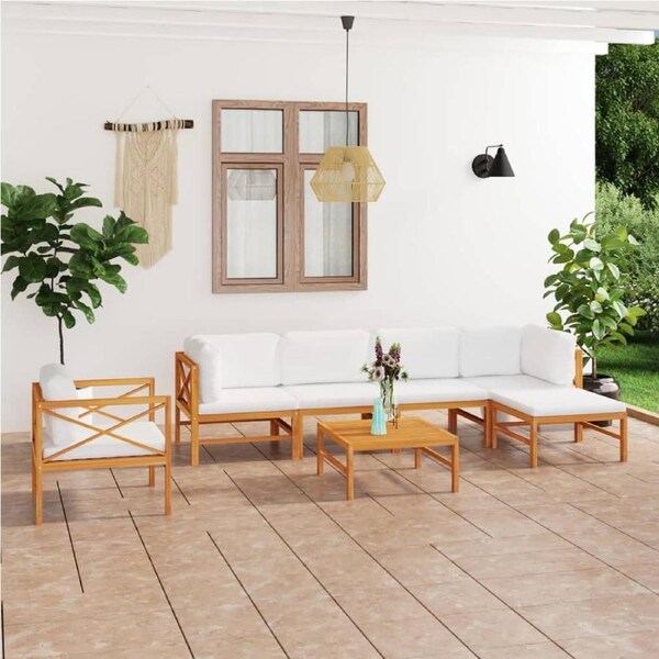 7 Piece Garden Lounge Set with Cream Cushions Solid Teak Wood vidaXL