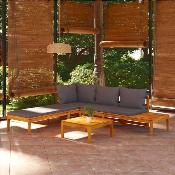 3 Piece Garden Lounge Set with Dark Grey Cushions Acacia Wood vidaXL