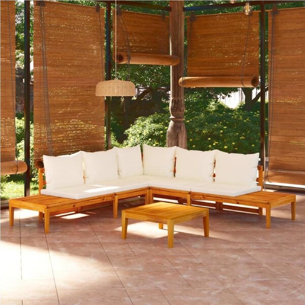 4 Piece Garden Lounge Set with Cream White Cushions Acacia Wood vidaXL