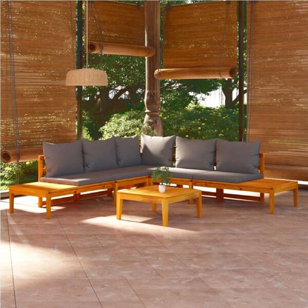 4 Piece Garden Lounge Set with Dark Grey Cushions Acacia Wood vidaXL