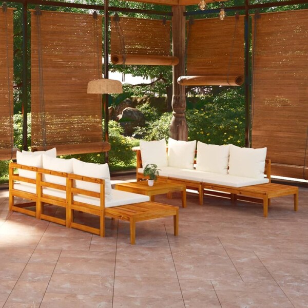 5 Piece Garden Lounge Set with Cream White Cushions Acacia Wood vidaXL