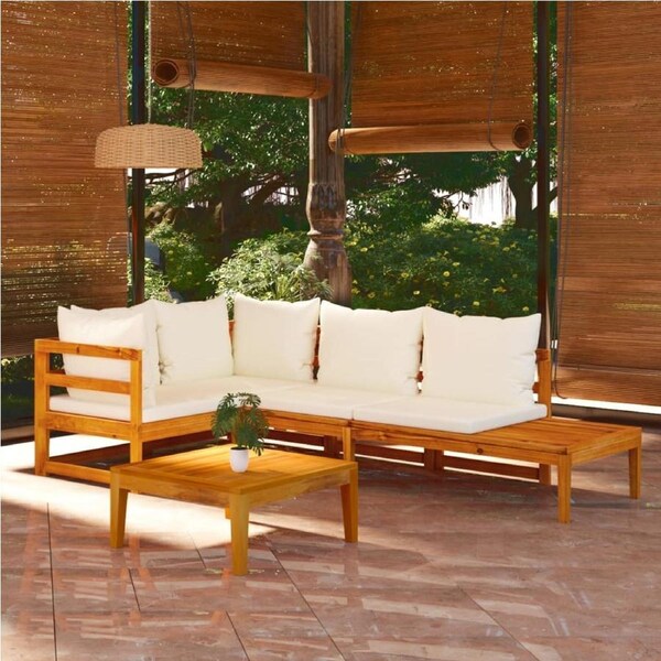 4 Piece Garden Lounge Set with Cream White Cushions Acacia Wood vidaXL