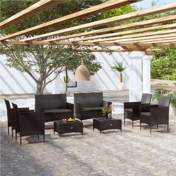 8 Piece Garden Lounge Set with Cushions Poly Rattan Black vidaXL