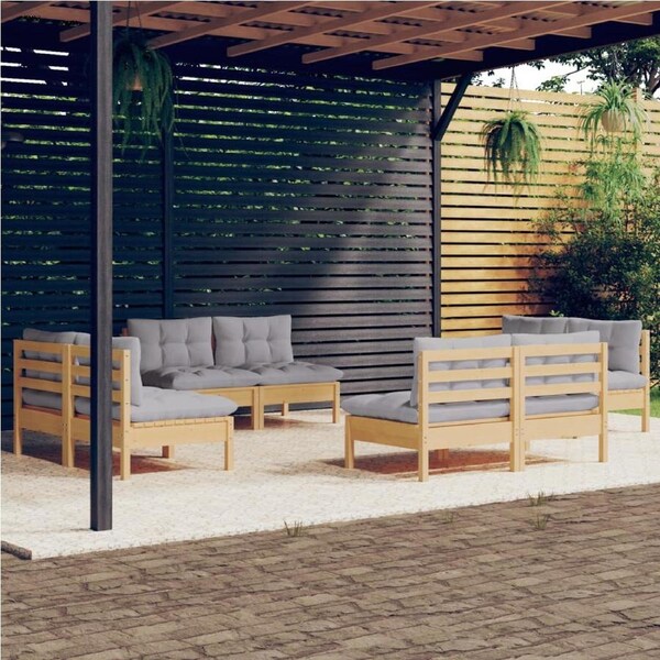 8 Piece Garden Lounge Set with Grey Cushions Pinewood vidaXL