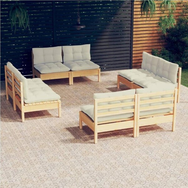 8 Piece Garden Lounge Set with Cream Cushions Pinewood vidaXL