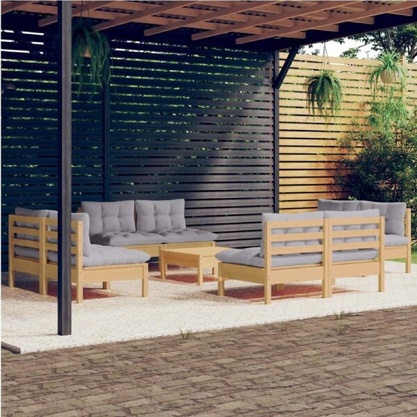 9 Piece Garden Lounge Set with Grey Cushions Pinewood vidaXL