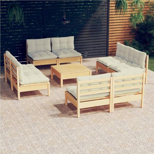 9 Piece Garden Lounge Set with Cream Cushions Pinewood vidaXL