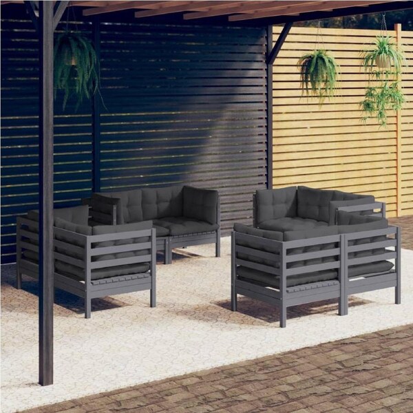 8 Piece Garden Lounge Set with Anthracite Cushions Pinewood vidaXL