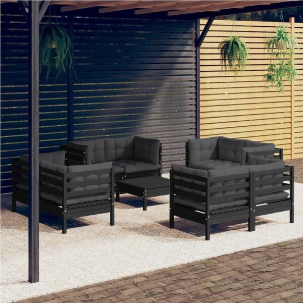 9 Piece Garden Lounge Set with Anthracite Cushions Pinewood vidaXL