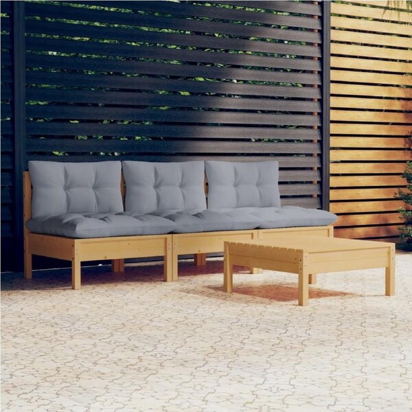 4 Piece Garden Lounge Set with Grey Cushions Pinewood vidaXL