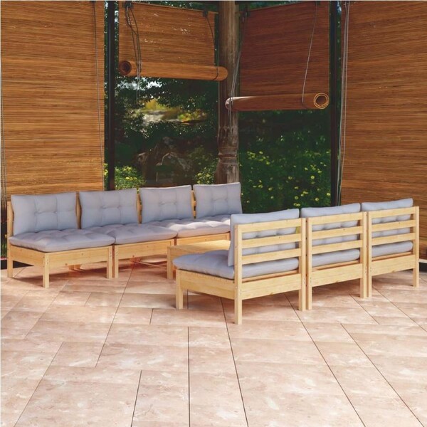 8 Piece Garden Lounge Set with Grey Cushions Pinewood vidaXL