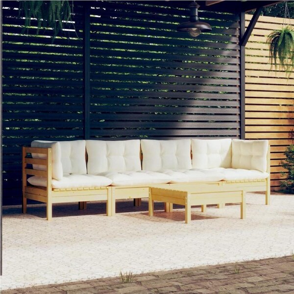 5 Piece Garden Lounge Set with Cream Cushions Solid Pinewood vidaXL