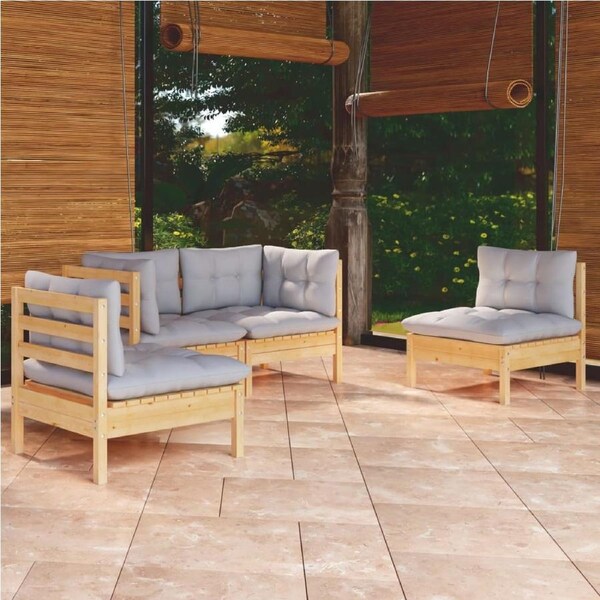 4 Piece Garden Lounge Set with Grey Cushions Solid Pinewood vidaXL