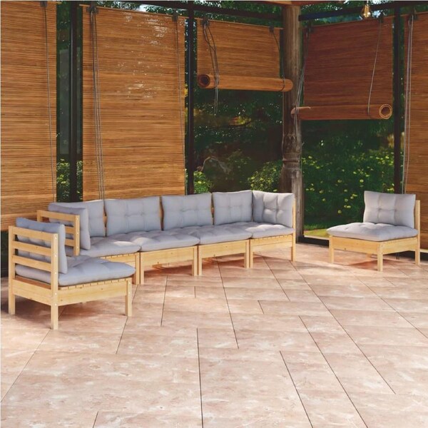 6 Piece Garden Lounge Set with Grey Cushions Solid Pinewood vidaXL