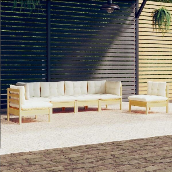 6 Piece Garden Lounge Set with Cream Cushions Solid Pinewood vidaXL