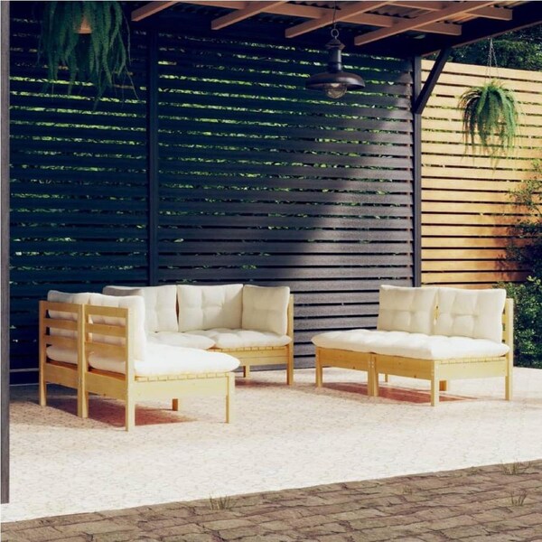 6 Piece Garden Lounge Set with Cream Cushions Solid Pinewood vidaXL