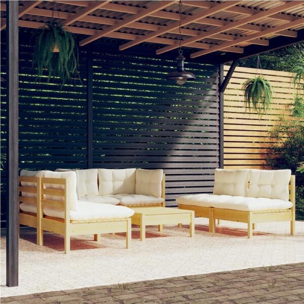 7 Piece Garden Lounge Set with Cream Cushions Solid Pinewood vidaXL