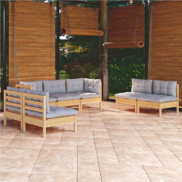 7 Piece Garden Lounge Set with Grey Cushions Solid Pinewood vidaXL