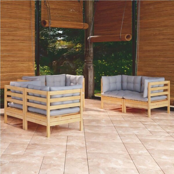 6 Piece Garden Lounge Set with Grey Cushions Solid Pinewood vidaXL