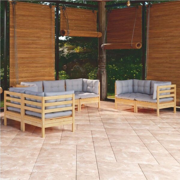 7 Piece Garden Lounge Set with Grey Cushions Solid Pinewood vidaXL