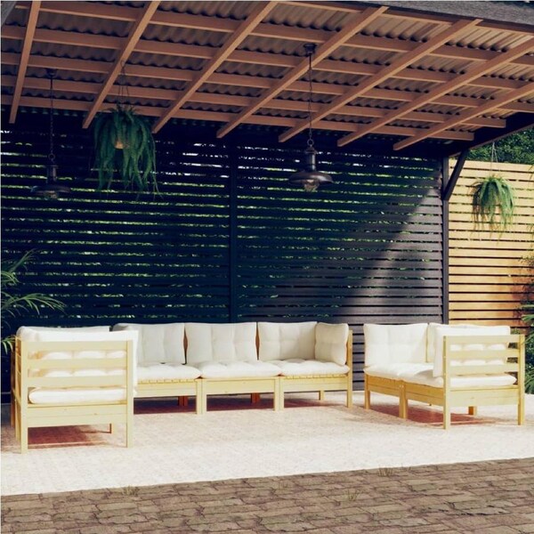7 Piece Garden Lounge Set with Cream Cushions Solid Pinewood vidaXL
