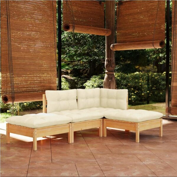4 Piece Garden Lounge Set with Cream Cushions Solid Pinewood vidaXL