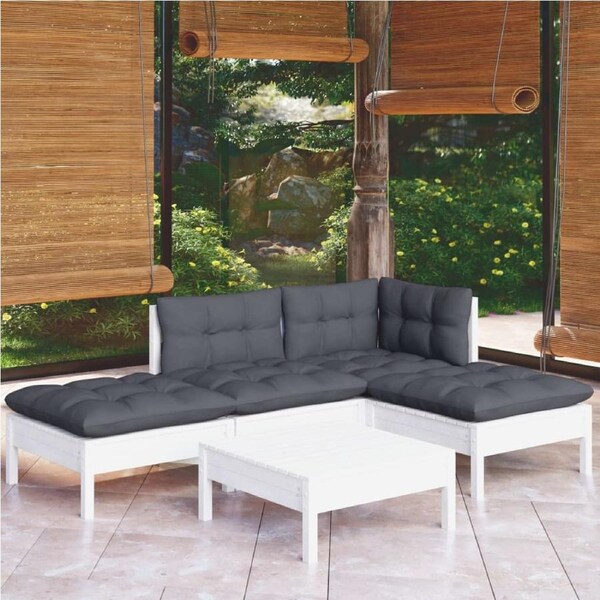 5 Piece Garden Lounge Set with Cushions White Pinewood vidaXL