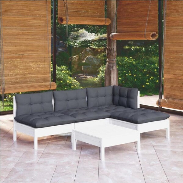 5 Piece Garden Lounge Set with Cushions White Pinewood vidaXL
