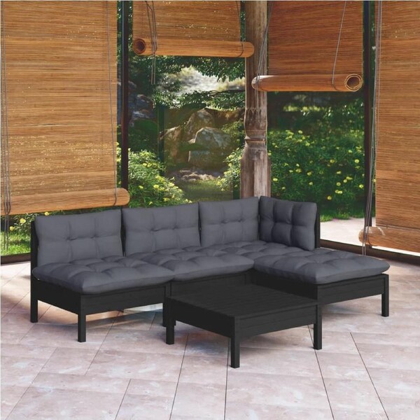 5 Piece Garden Lounge Set with Cushions Black Pinewood vidaXL
