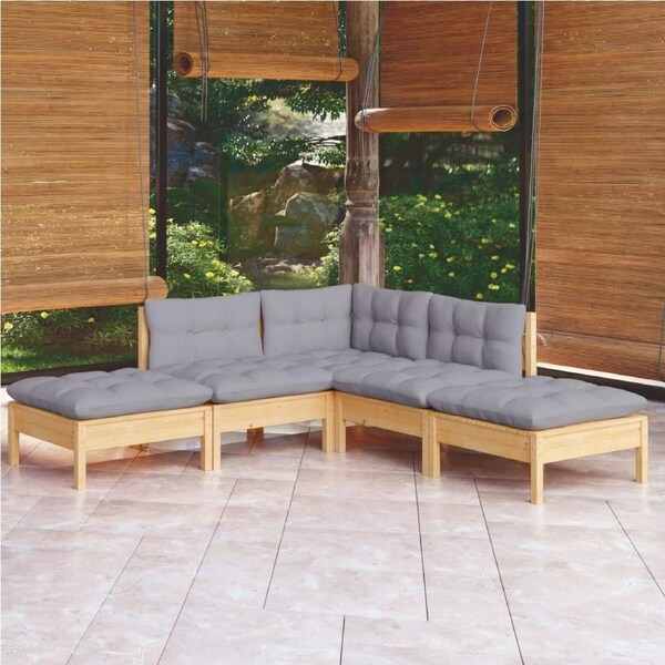 5 Piece Garden Lounge Set with Grey Cushions Pinewood vidaXL