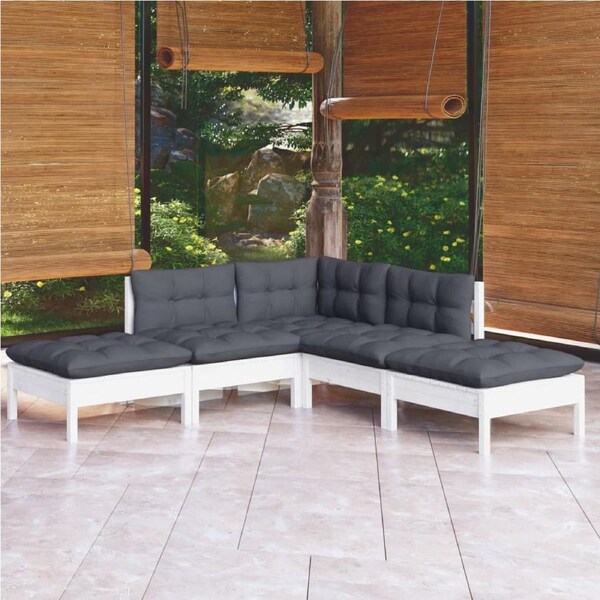 5 Piece Garden Lounge Set with Cushions White Pinewood vidaXL