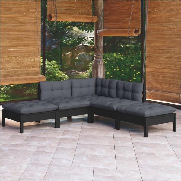 5 Piece Garden Lounge Set with Cushions Black Pinewood vidaXL