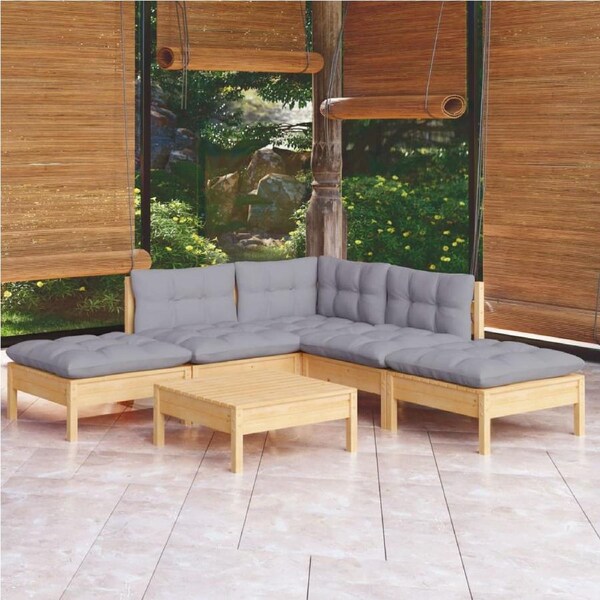 6 Piece Garden Lounge Set with Grey Cushions Pinewood vidaXL