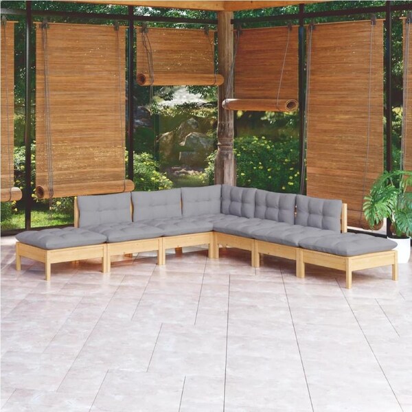 7 Piece Garden Lounge Set with Grey Cushions Pinewood vidaXL