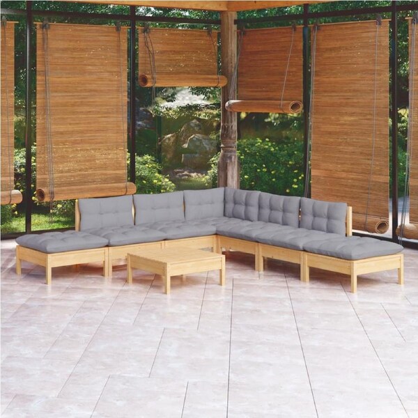 8 Piece Garden Lounge Set with Grey Cushions Pinewood vidaXL
