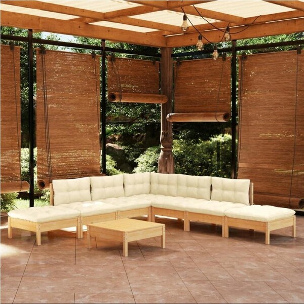 8 Piece Garden Lounge Set with Cream Cushions Pinewood vidaXL