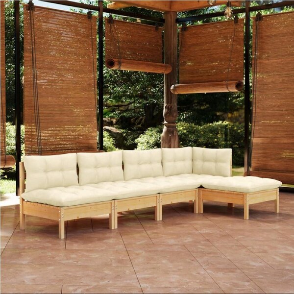 5 Piece Garden Lounge Set with Cream Cushions Pinewood vidaXL
