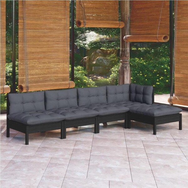 5 Piece Garden Lounge Set with Cushions Black Pinewood vidaXL