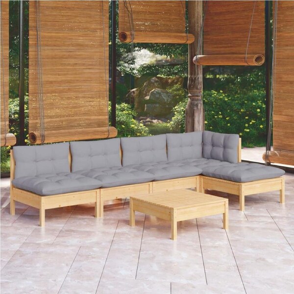6 Piece Garden Lounge Set with Grey Cushions Pinewood vidaXL