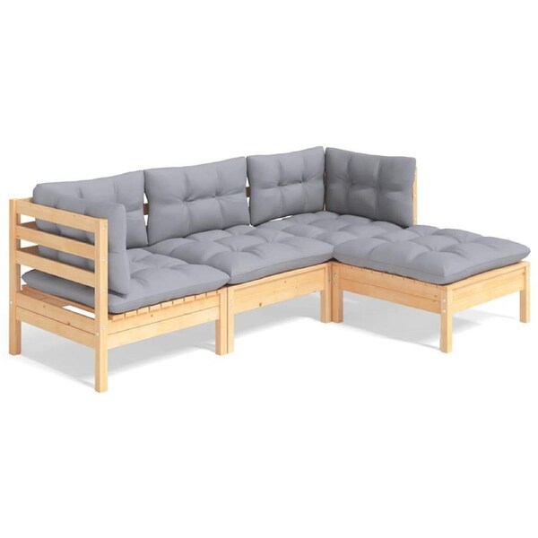 4 Piece Garden Lounge Set with Grey Cushions Pinewood vidaXL