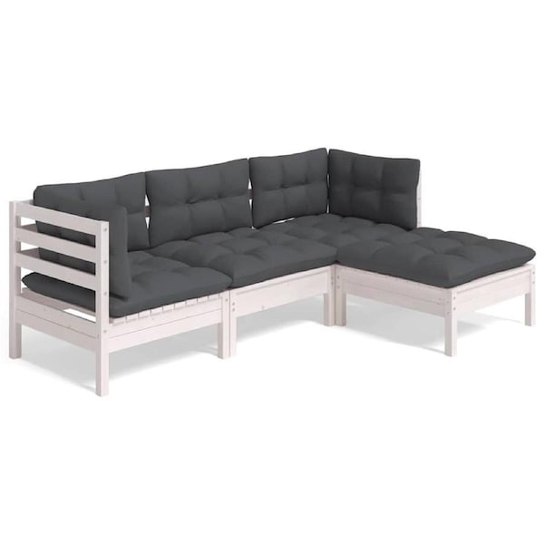 4 Piece Garden Lounge Set with Cushions White Pinewood vidaXL