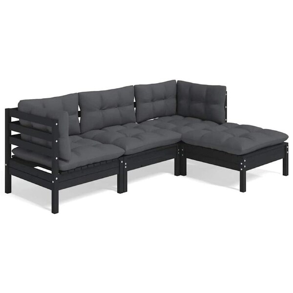 4 Piece Garden Lounge Set with Cushions Black Pinewood vidaXL