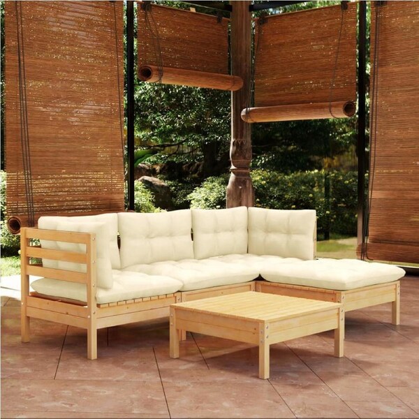 5 Piece Garden Lounge Set with Cream Cushions Pinewood vidaXL