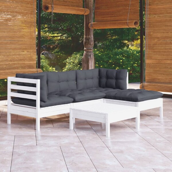 5 Piece Garden Lounge Set with Cushions White Pinewood vidaXL