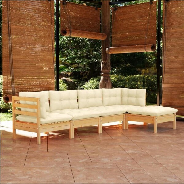 5 Piece Garden Lounge Set with Cream Cushions Pinewood vidaXL