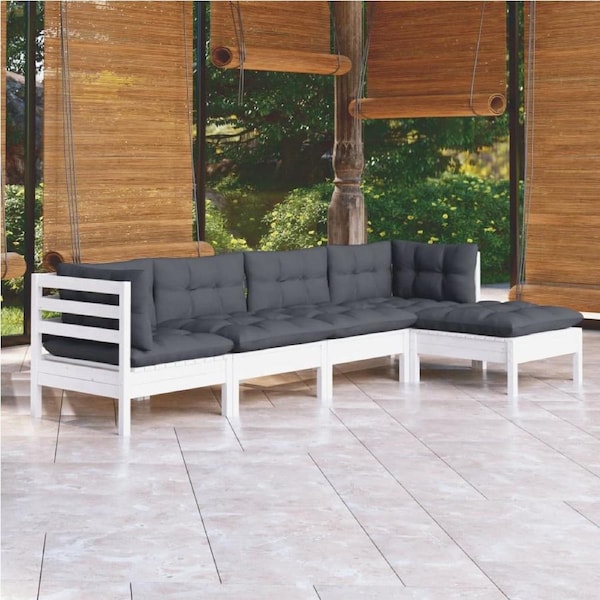 5 Piece Garden Lounge Set with Cushions White Pinewood vidaXL