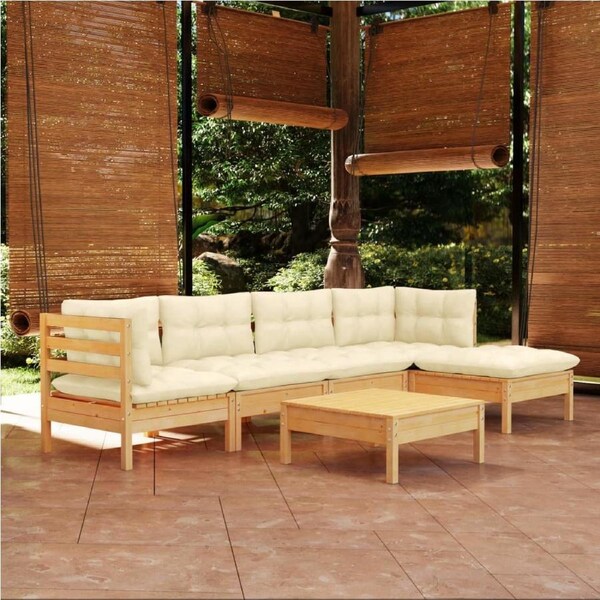 6 Piece Garden Lounge Set with Cream Cushions Pinewood vidaXL